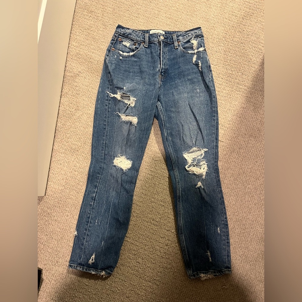 Abercrombie & Fitch Distressed Straight Leg Jeans - Blue- Curve Love-Size 6 - Picture 4 of 6